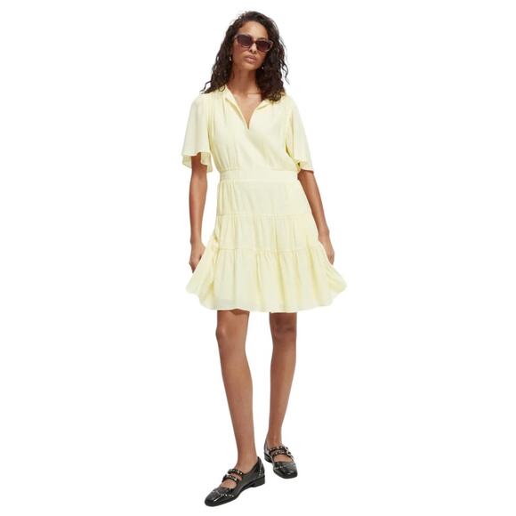 SCOTCH & SODA Panelled Flutter Sleeve Tiered Short Sleeve Dress with Pockets - Picture 1 of 7